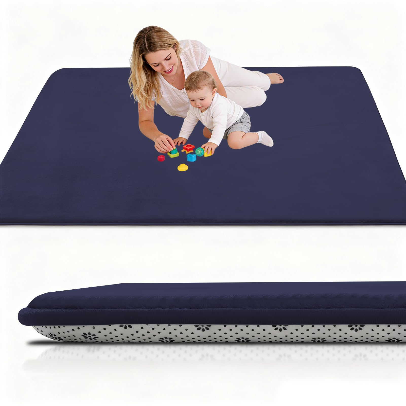 Stqyeiw Large Nursery Carpets 140 x 250 cm Dark Blue Memory Foam Play Mat for Baby Non Slip 2CM Thick Children's Play Mat for Crawling Play Tummy Time Area Rug Playmat for Floor Baby Play Mat