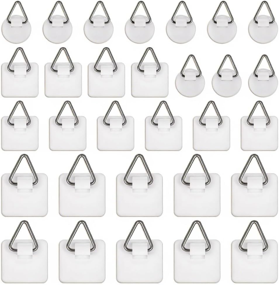 30 Pack Invisible Adhesive Picture Hanger - No Nail Plastic Sticky Hooks, Wall Hangers for Photo Frame, Foamboard, Plate & Wall Art Decor