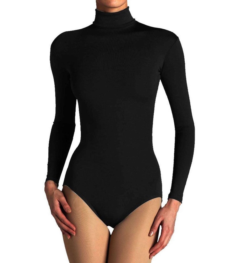 Elegance1234 Women's Black Rollneck Cotton Long-Sleeve Stretch Quality Thong Leotard/Bodysuits ***Same Day Posting*** (Xx-Large Uk 18 (46), )