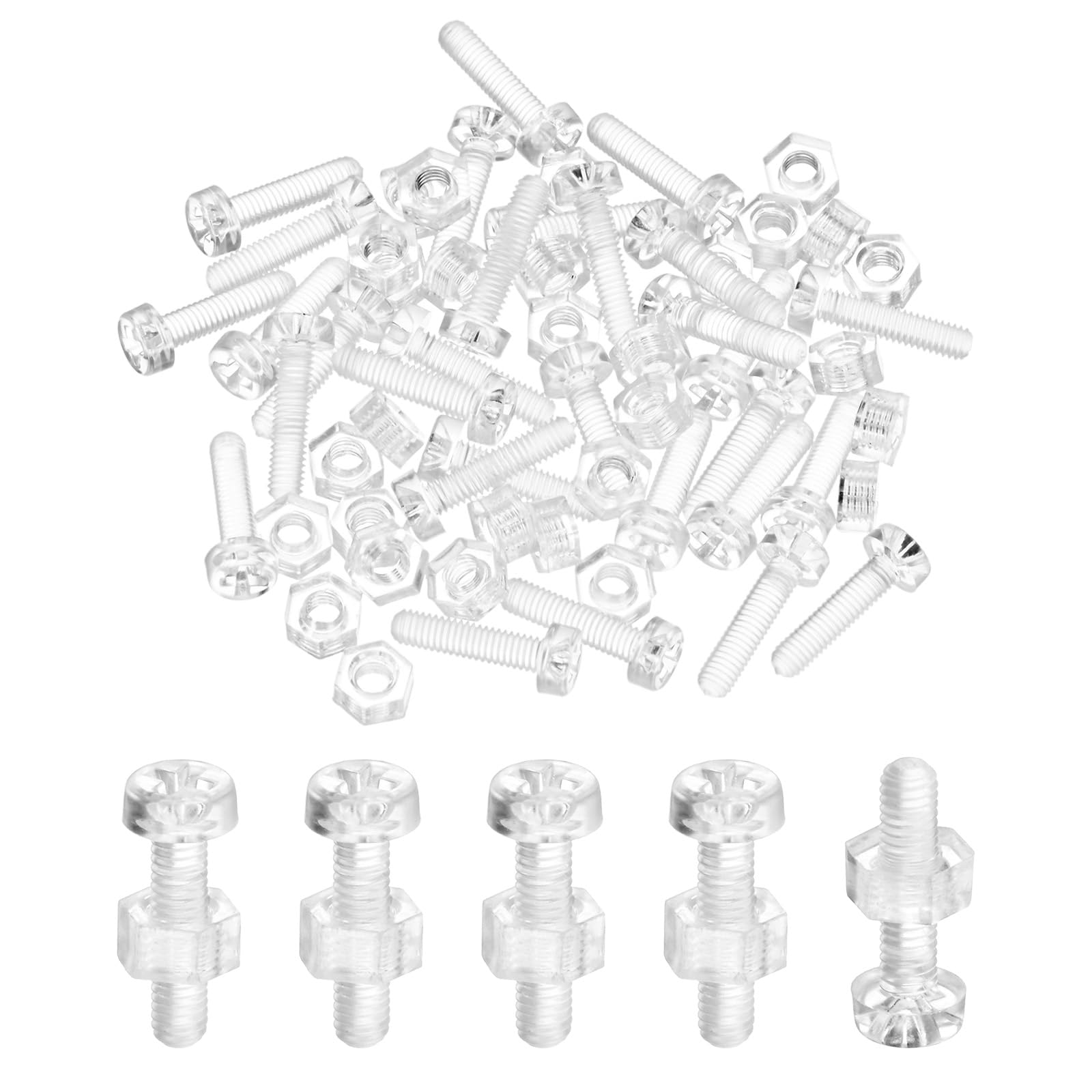 M METERXITY 30-Set Clear Transparent Screws and Hex Nuts Kit