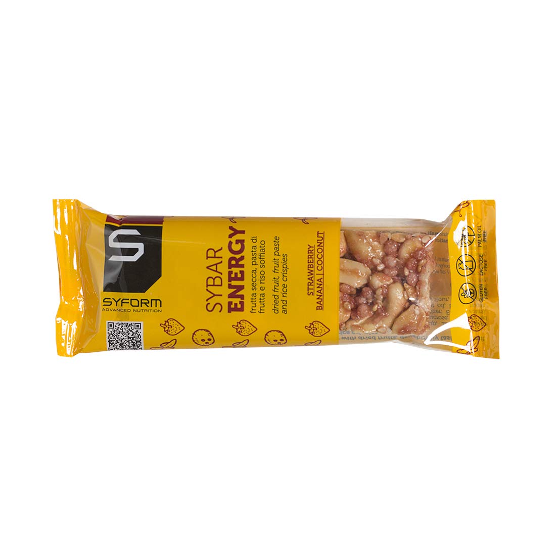 SYFORM SYBAR ENERGY BARRETTA ENERGETICA a base di frutta secca, frutta e riso soffiato 20 barrette energetiche Gluten free, lactose free, palm oil free Snack energetico spezza la fame (Fragola Banana)