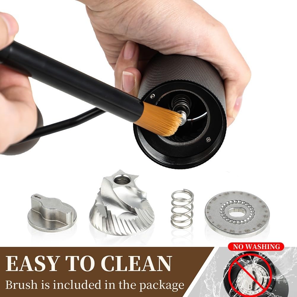 DAZZLEEX Molinillo de café manual con rebabas cónicas de acero inoxidable, molinillo de café de mano portátil con mango de madera, tamaño de molienda ajustable para el hogar, camping, senderismo