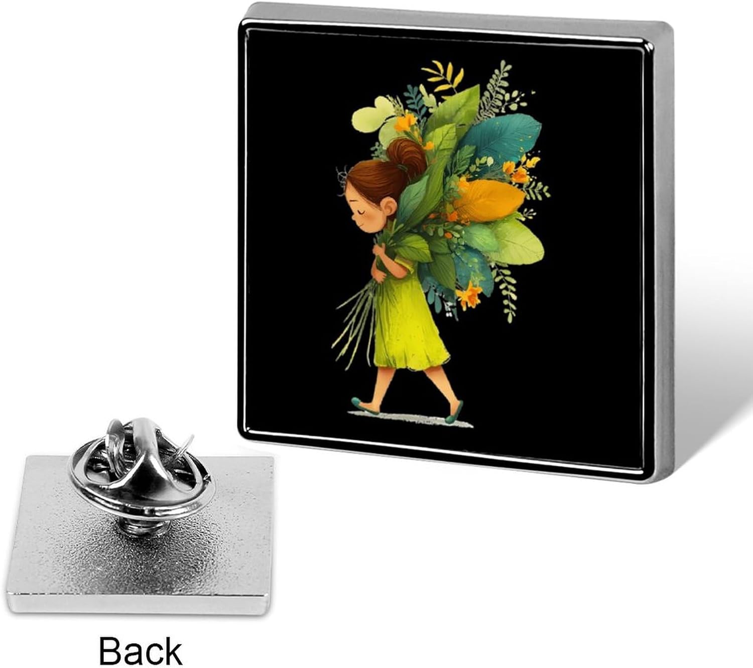 Bouquet Girls Flowers Enamel Button Pins Lapel Badge Square Brooch for Backpacks Hats Cute Funny 0.7"