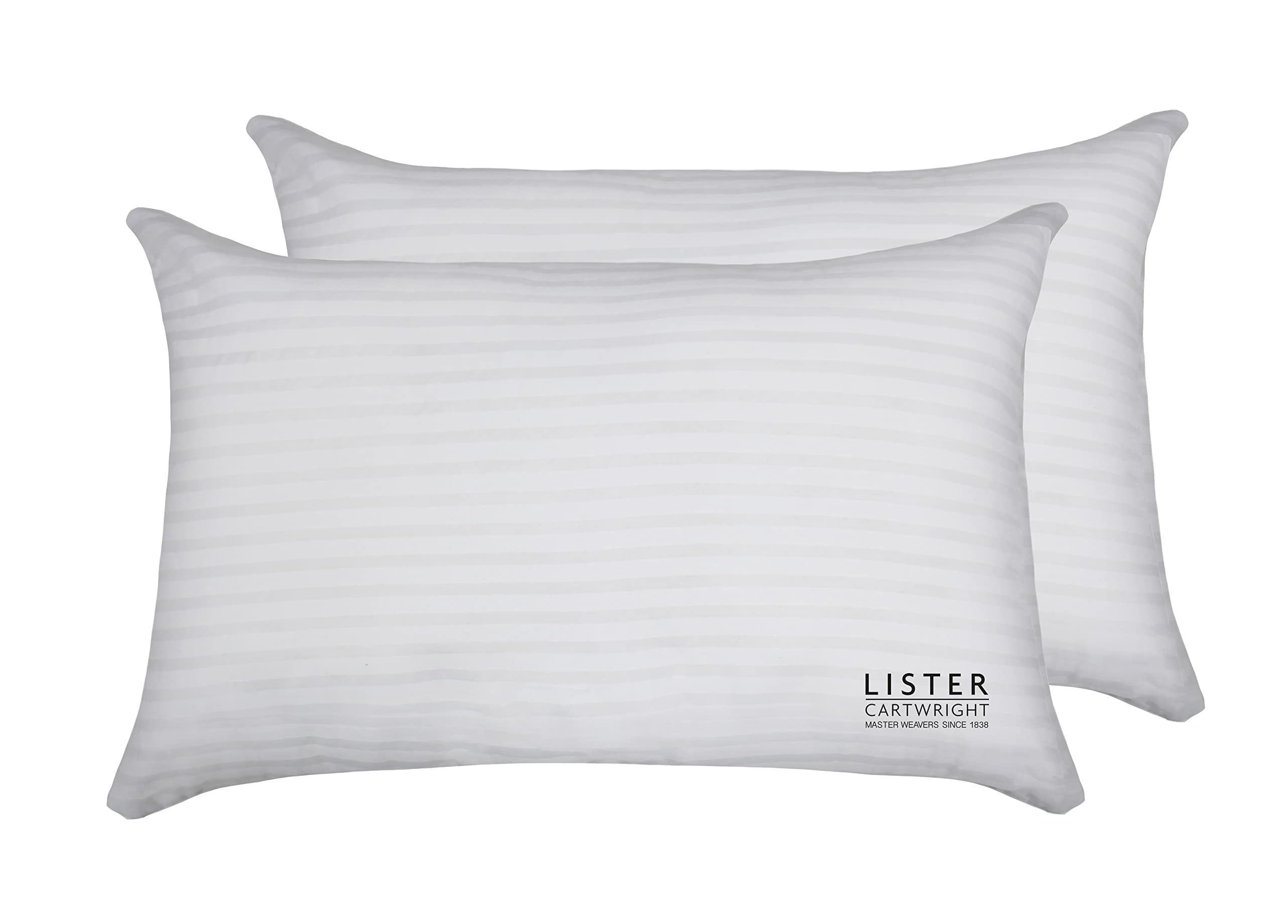 Lister Cartwright White Stripe Hollowfibre Pillows Hotel Quality Luxury Pillows 100% Virgin Hollow Fibre Bounce Back Pillows (Soft Support, Pair (2 Pillows))