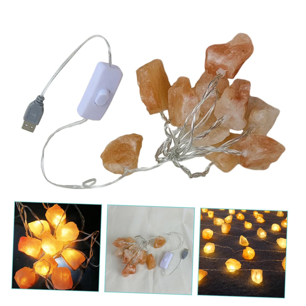 Operitacx Guirnalda de Luces Decorativas de Sal Naranja 10 Led, Luz Ambiental Recargable por USB para Dormitorio y Jardín