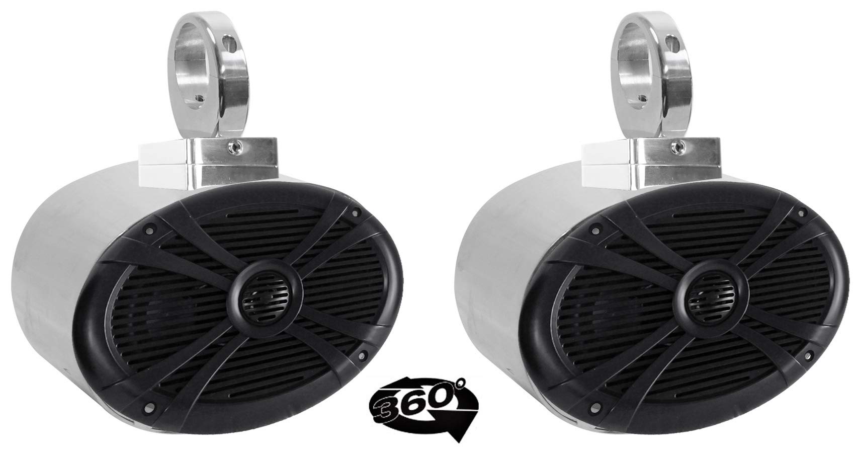 Rockville (2) 6x9 1000w 360 Degree Swivel Chrome Wakeboard Tower Speakers
