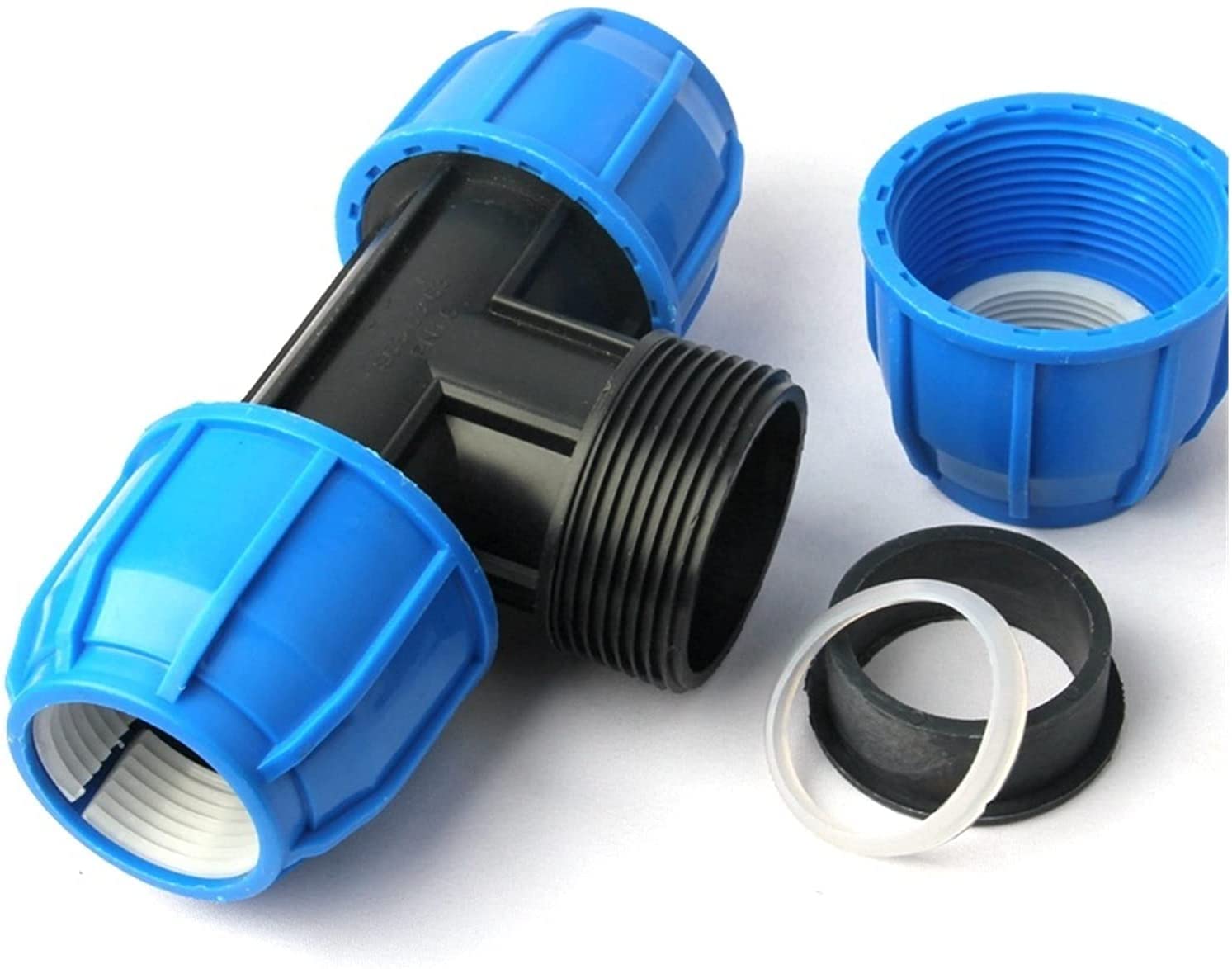 Conector de manguera Accesorios de tubería, Conector de manguera de jardín 1 50 mm 63 mm PE Conector en T for sistema de riego de invernadero agrícola Conector de tubería de agua de jardín Conector de