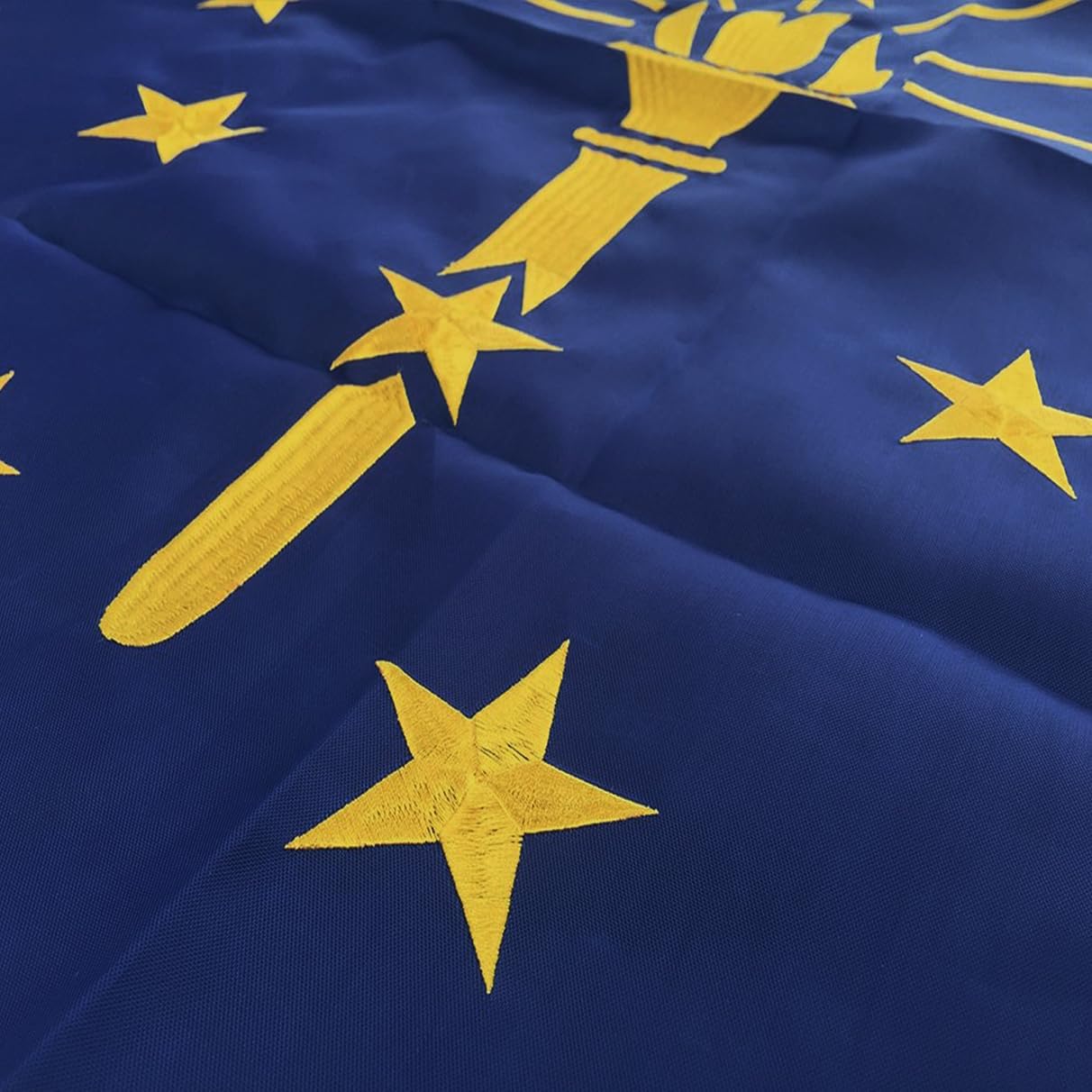 Indiana State Flag 3x5 Ft - 100% in USA, Premium Embroidered, Heavy Duty Nylon, Double Sewn Stripes and Sturdy Brass Grommets. Best American Indiana IN Flags Great for Indoor and Outdoor Decor