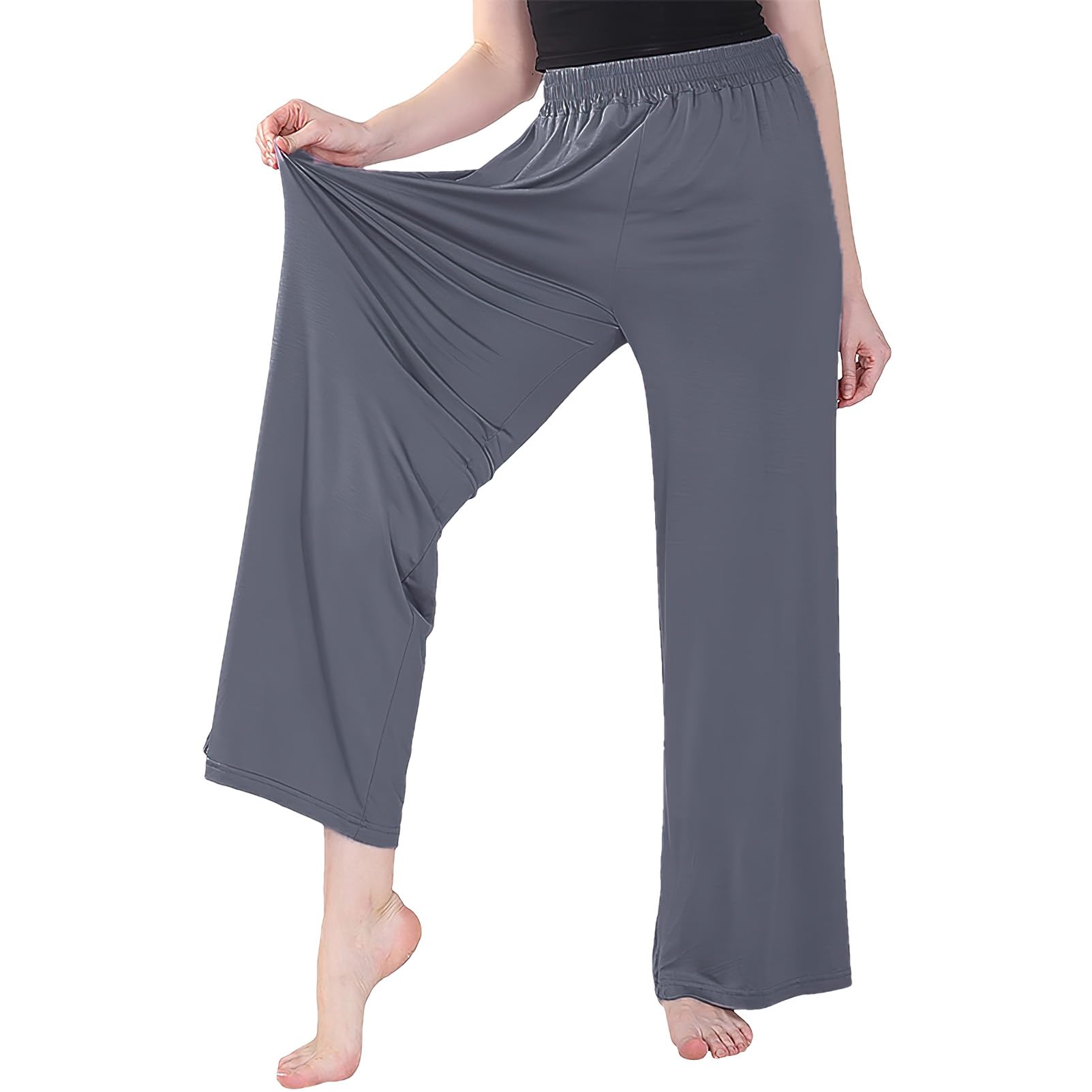 Mujer Tallas Grandes Pantalones Pijama de Pata Ancha Elástico Ligero Pantalones Largos Casual con Bolsillos (S-5XL)