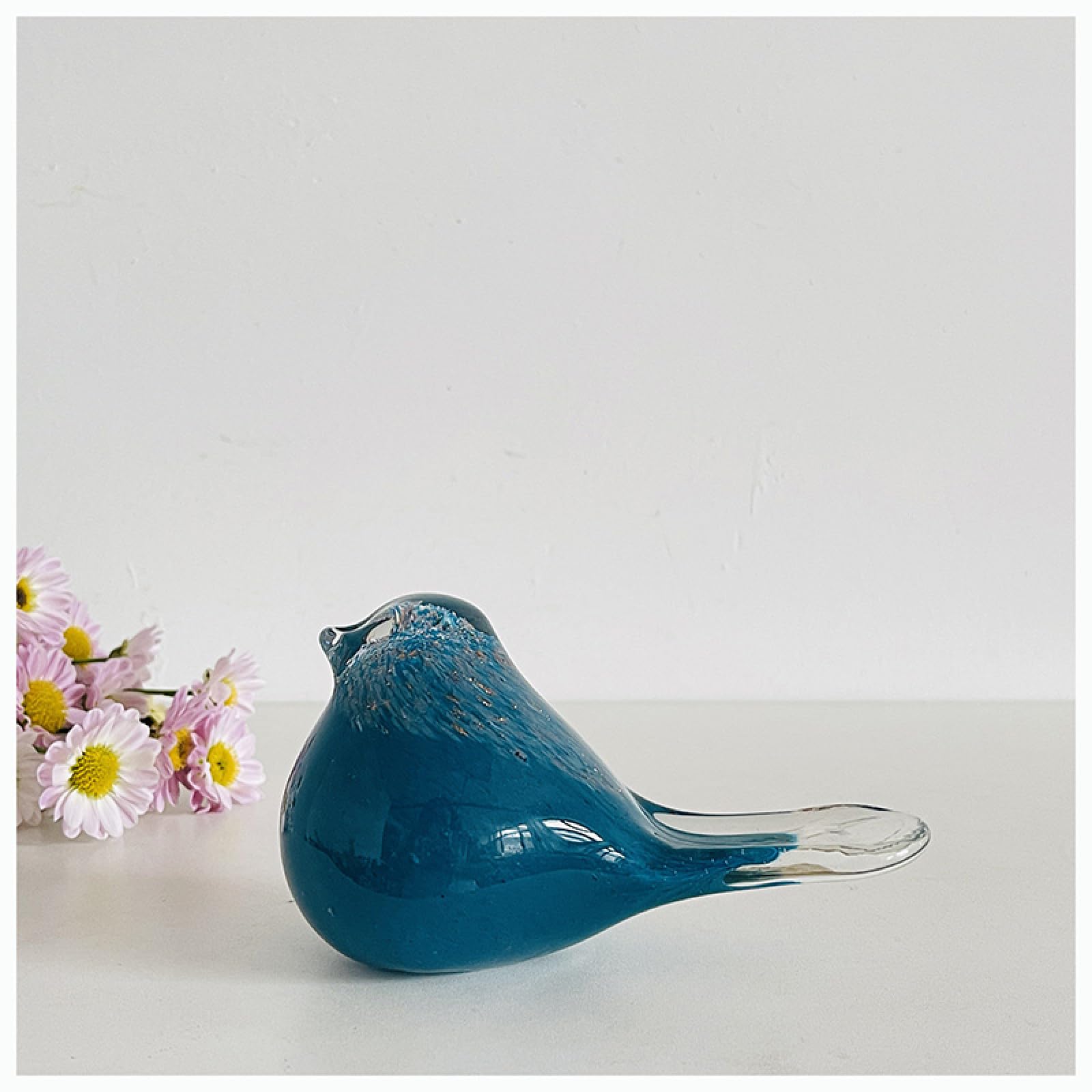 Dytartzx Blue Coloured Glaze Handmade Glass Bird Magpie Pigeon Figurine Sculpture Blown Glass Paperweights Table Ornaments Home Decor