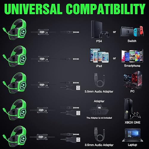 Miniatura 2 de BENGOO G9700 Auriculares para juegos para PS4 PS5 Xbox One PC Controller, cancelación de ruido sobre la oreja Auriculares con micrófono, luz LED