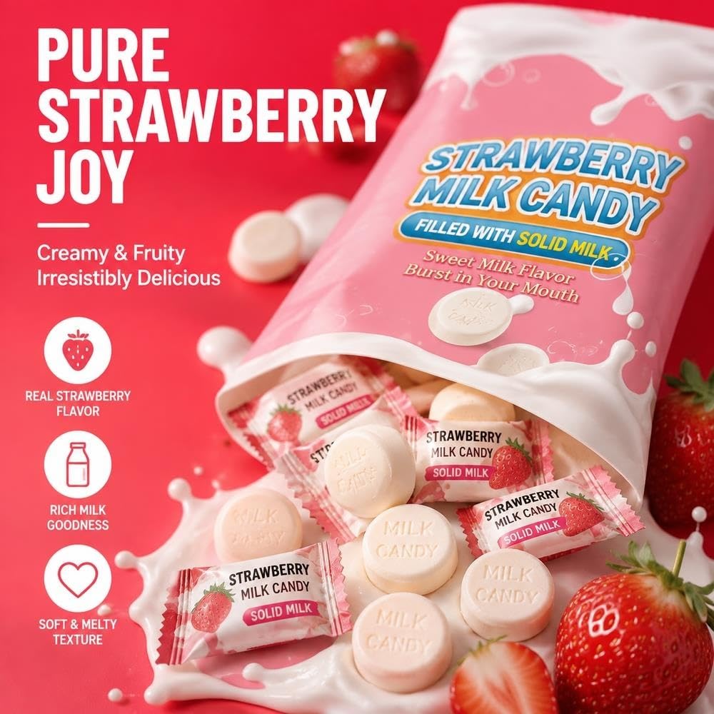Tabletki z mlekiem jaka truskawkowego 250g – 2 opakowania, chrupiący
