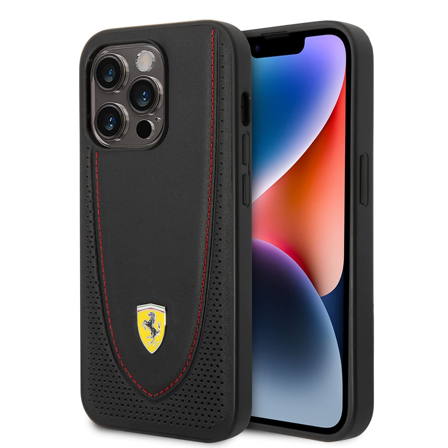 CG MOBILE Ferrari iPhone 14 Pro Max Case [Official Licensed], Genuine Leather with Perforated Leather & Red Stitching Mag-Safe Compatible Protective Case/Cover Designed for iPhone 14 Pro Max 2022