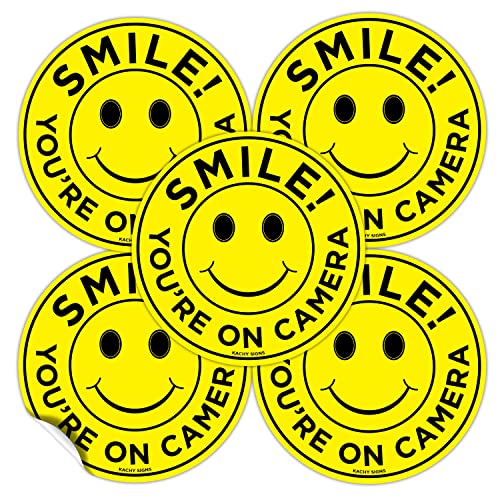 🔥 Cashback up to 70% (Set of 5) Smile You're On Camera Stickers - 4.5 Circle - Durable 4 Mil Vinyl - Laminated - Scratch & UV Resistant - Weatherproof - Indoor & Outdoor Use for CCTV Security Camera Tech Deals 🔥 (Set of 5) Smile You're On Camera Stickers - 4.5 Circle - Durable 4 Mil Vinyl - Laminated - Scratch & UV Resistant - Weatherproof - Indoor & Outdoor Use for CCTV Security Camera