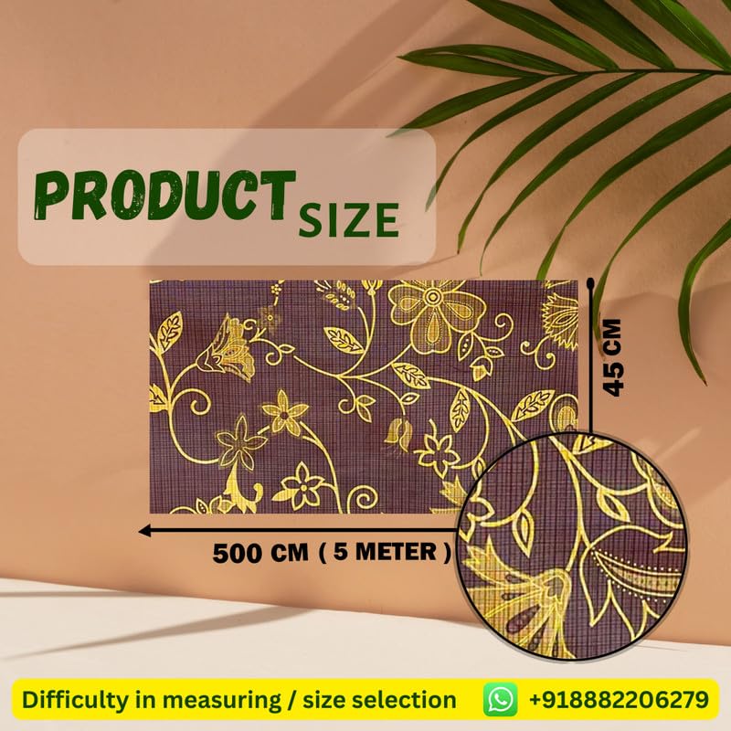 Image of Anti-Slip Kitchen Shelf Liner - 5 Meter Roll, Waterproof Multipurpose Mat for Fridge, Cabinet, Drawer, Trolley & Bathroom - Easy to Cut Floral Blue Print (Brown)