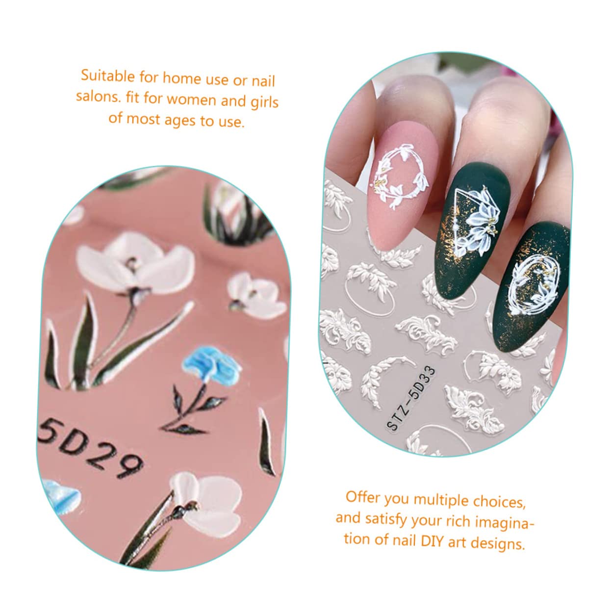 Beavorty 24hojas Pegatinas De Uñas Diseño Floral Decoración Para De Uñas Autoadhesivas y Fáciles De Aplicar Para Mujeres y