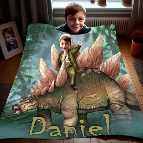 Vista 19 de Manta personalizada de dinosaurio, manta personalizada de dinosaurio para niños, regalo de foto personalizado para él, manta Minky de 50 x 60
