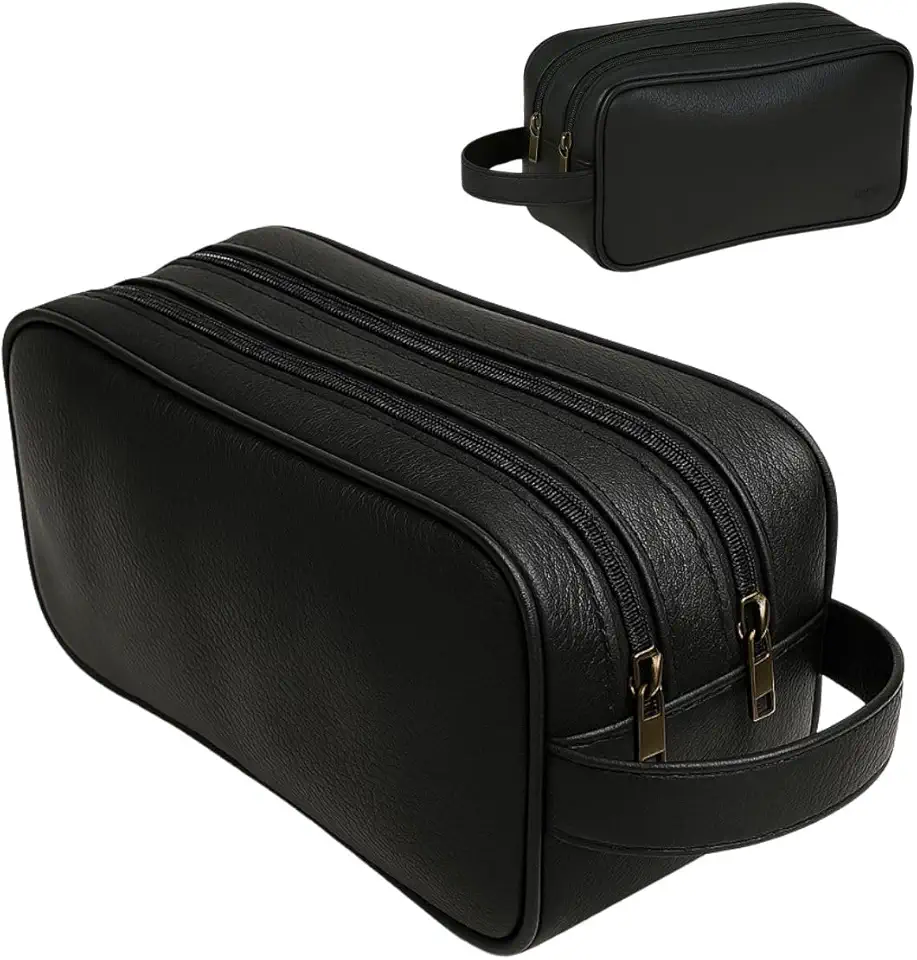 Necessaire Masculina Couro Legítimo Grande bolsa porta objeto viagem Organizador MONOLO (Preto)