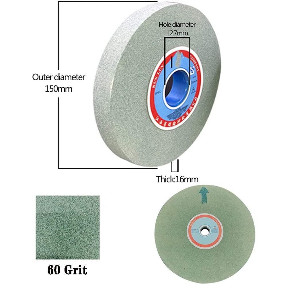 1 muela abrasiva de Banco carburo silicio Verde 150 mm | Rueda abrasiva for amoladora de banco, eje de 12,7 mm, vidrio de acero de tungsteno de afilado de 16 mm de espesor(80 Grit)