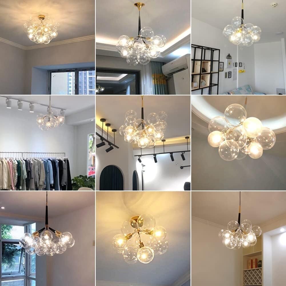 Lampa wisząca w stylu nordyckim, przezroczyste szklane kule, świecące kule LED, idealne do jadalni, salonu lub sypialni (złota i czarna, 4 lumi
