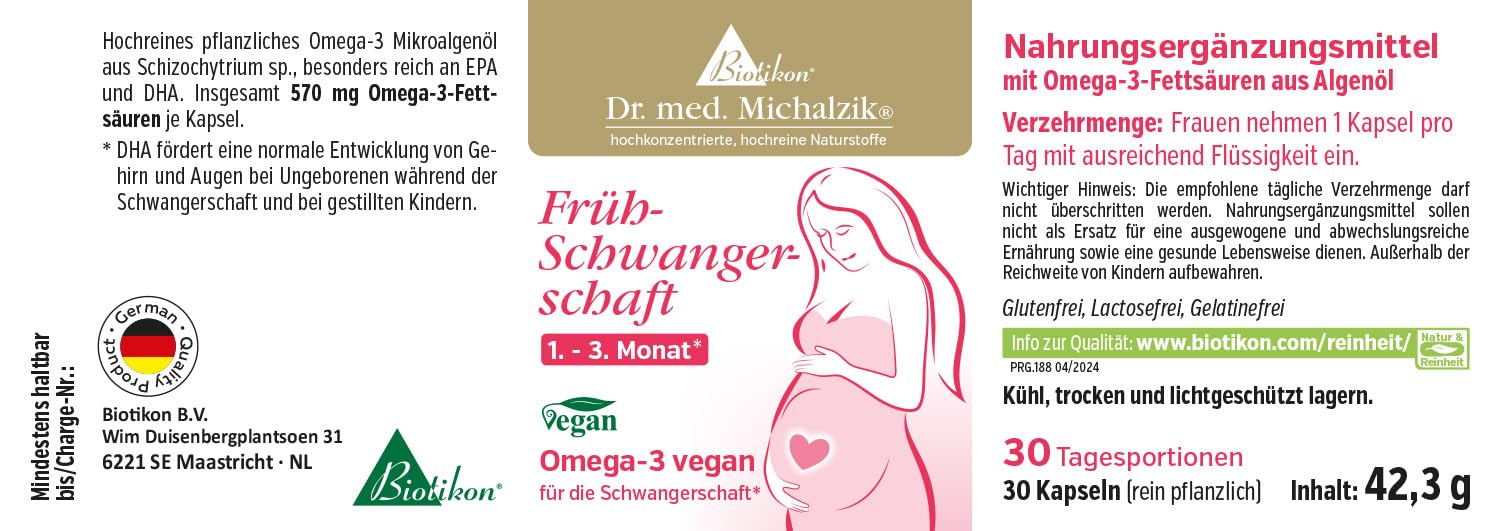 Frühschwangerschaft Dr. Michalzik, 800 µg Folsäure, 150 Kapseln | Mit Folsäure, DHA, Eisen und Calcium • vegane Kapseln • eigene deutsche Produktion • ohne Zusätze