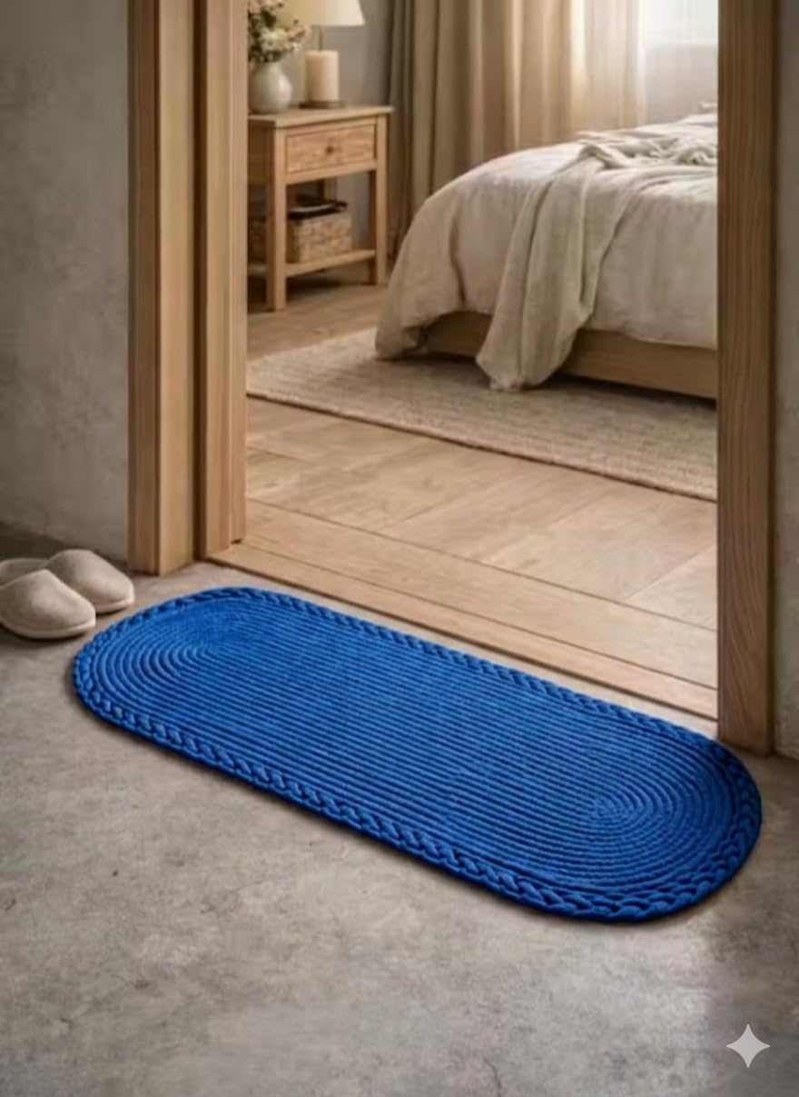 Cotton Doormat 13x36 Inch Anti-Slip | Non-Skid Washable Floor Mat | Entrance Door Rug for Home, Bathroom, Kitchen | Indoor Outdoor Runner Mat (Blue)-image-28