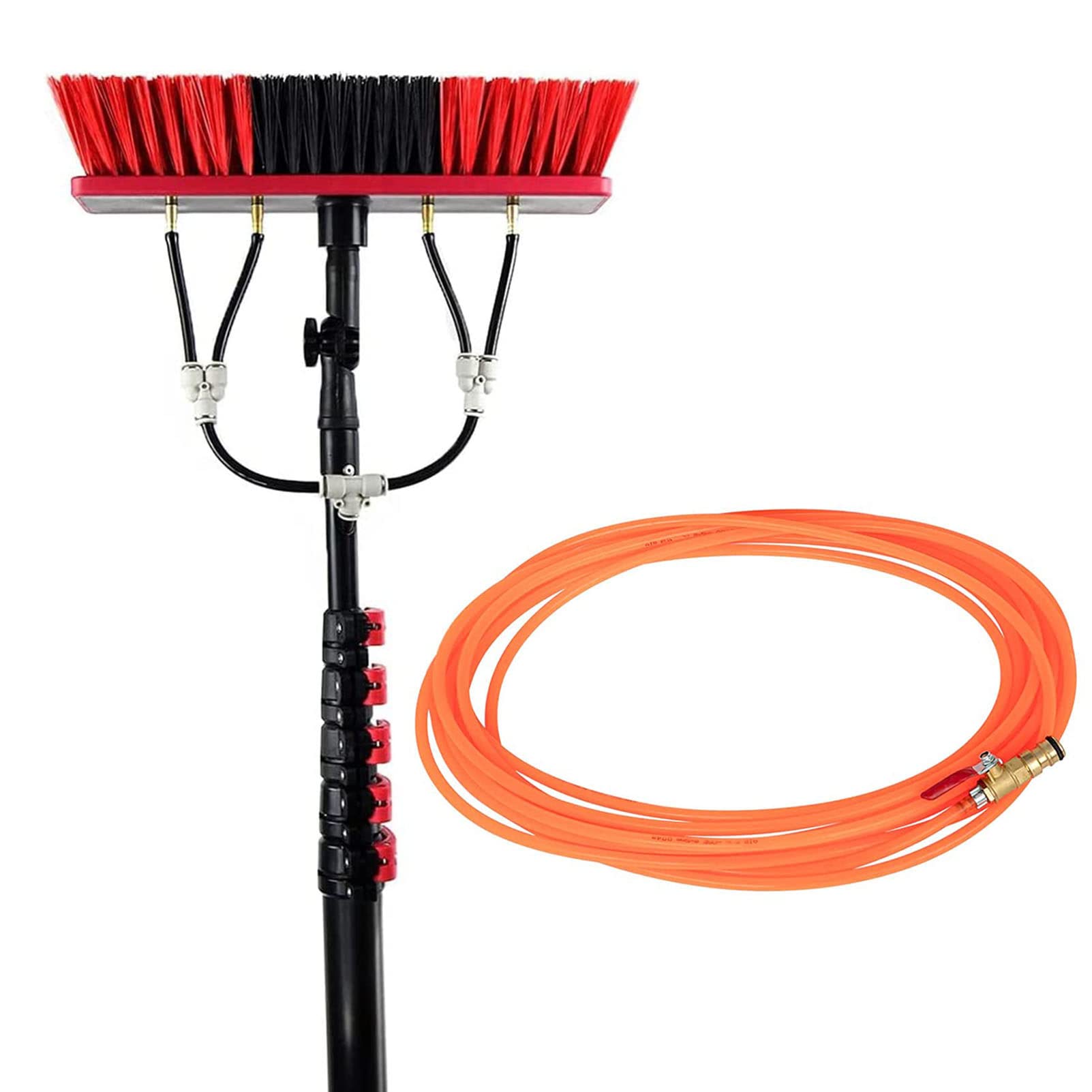 Aioneer 3.6-10.8M Solar Panel Cleaning Brush Water Fed Pole Kit With Squeegee And Soap Dispenser, Outdoor Window Washing Equipment Rotating Brush Head Extendable Window Cleaner T-55cmbrush-30FT/9M