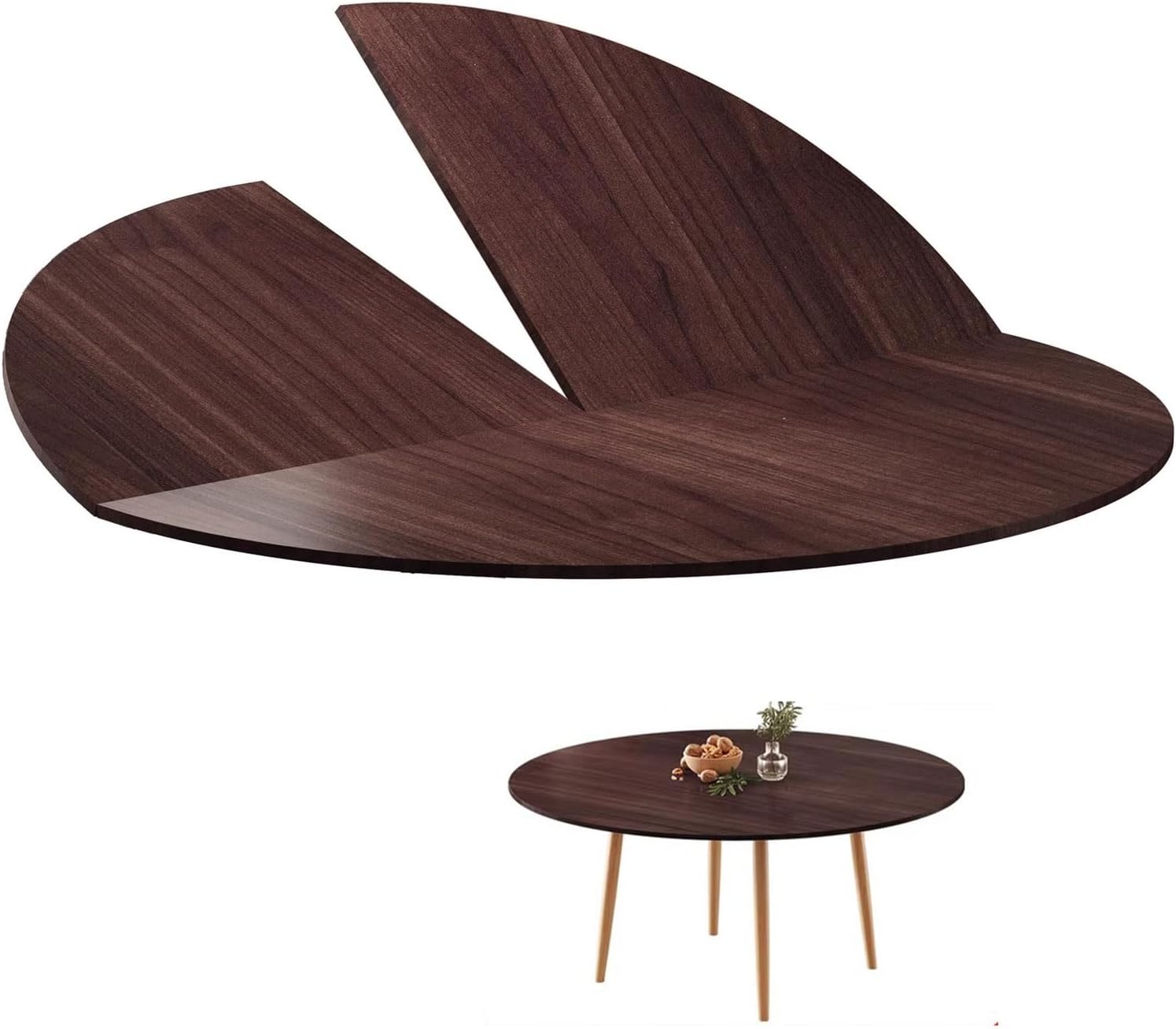 47.2-79in Diameter Modern Round Wood Foldable Dining Table Top Only Large Foldable Table Top Extender Space Saving No Legs Replace Table Top Easy To Store For Kitchen Patio Coffee And Side(63")