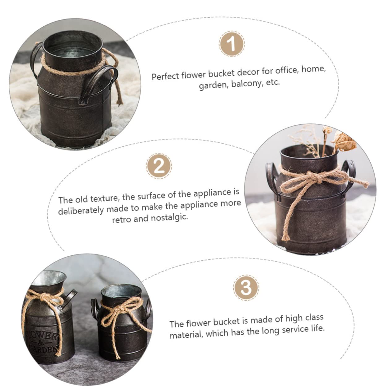 Alipis 2pcs Vintage Flower Bucket Creative Pot Container for Home Office Garden Balcony Unique Retro Design Flower Holder for Various Occasions
