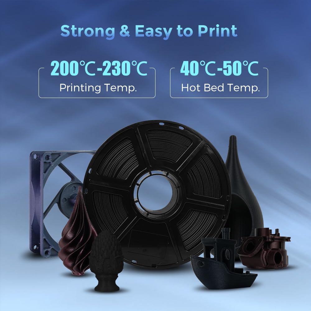 FLASHFORGE Filamento PLA in fibra di carbonio da 1,75mm, filamento per stampanti 3D in PLA rinforzato con fibra di carbonio, bobina da 1kg, alta resistenza e alta resistenza all'abrasione(PLA CF-Nero)