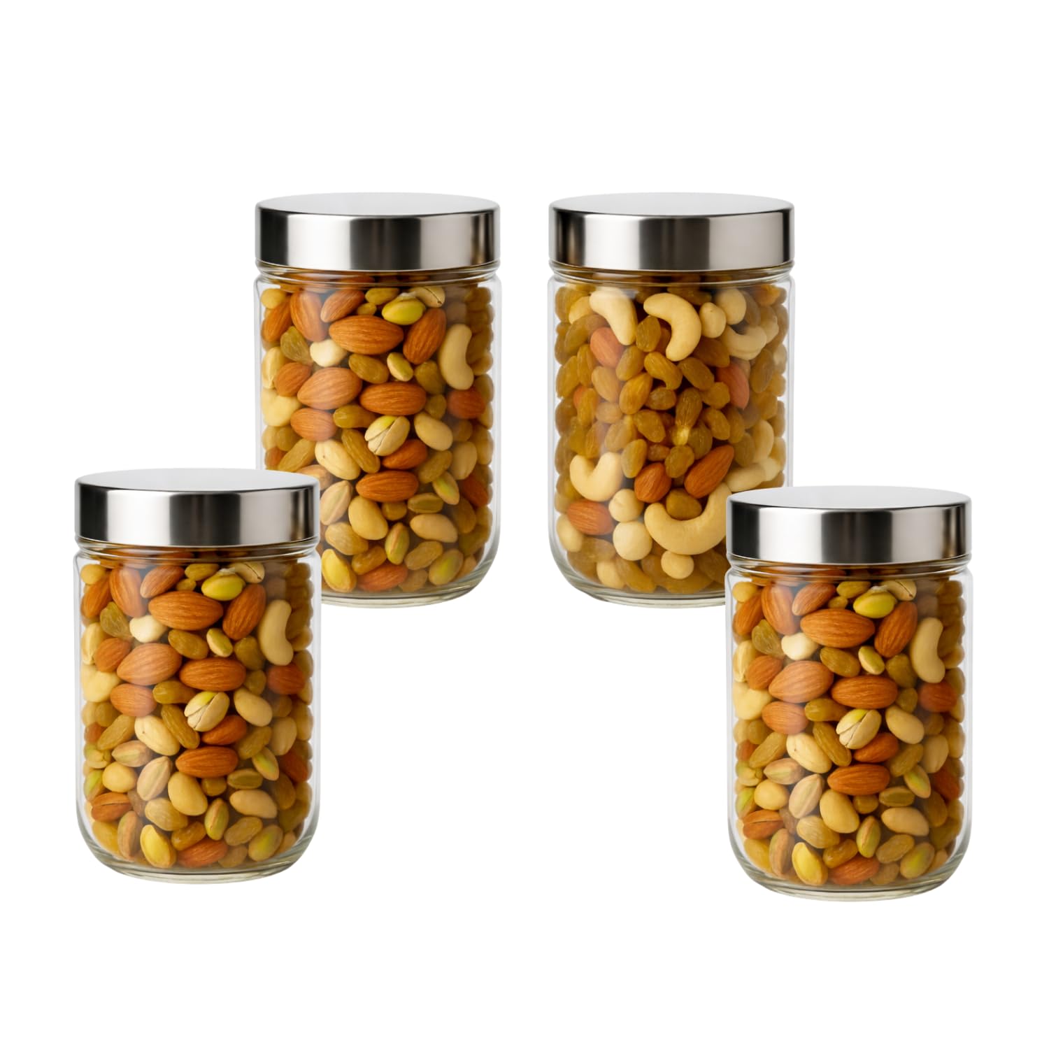 MACHAK Premium Round Glass Jar Container For Kitchen Storage With Airtight Lid | Containers for Grains, Pulses,Cookies & Dry Fruits | Ideal for Fridge & Kitchen Storage 600 ml (pack of 4)