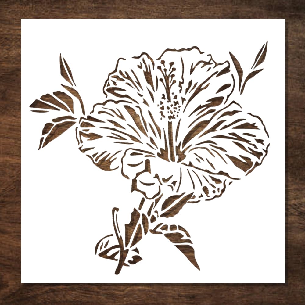 Pochoir hibiscus grand format lavable pour décorer le bois et le tissu