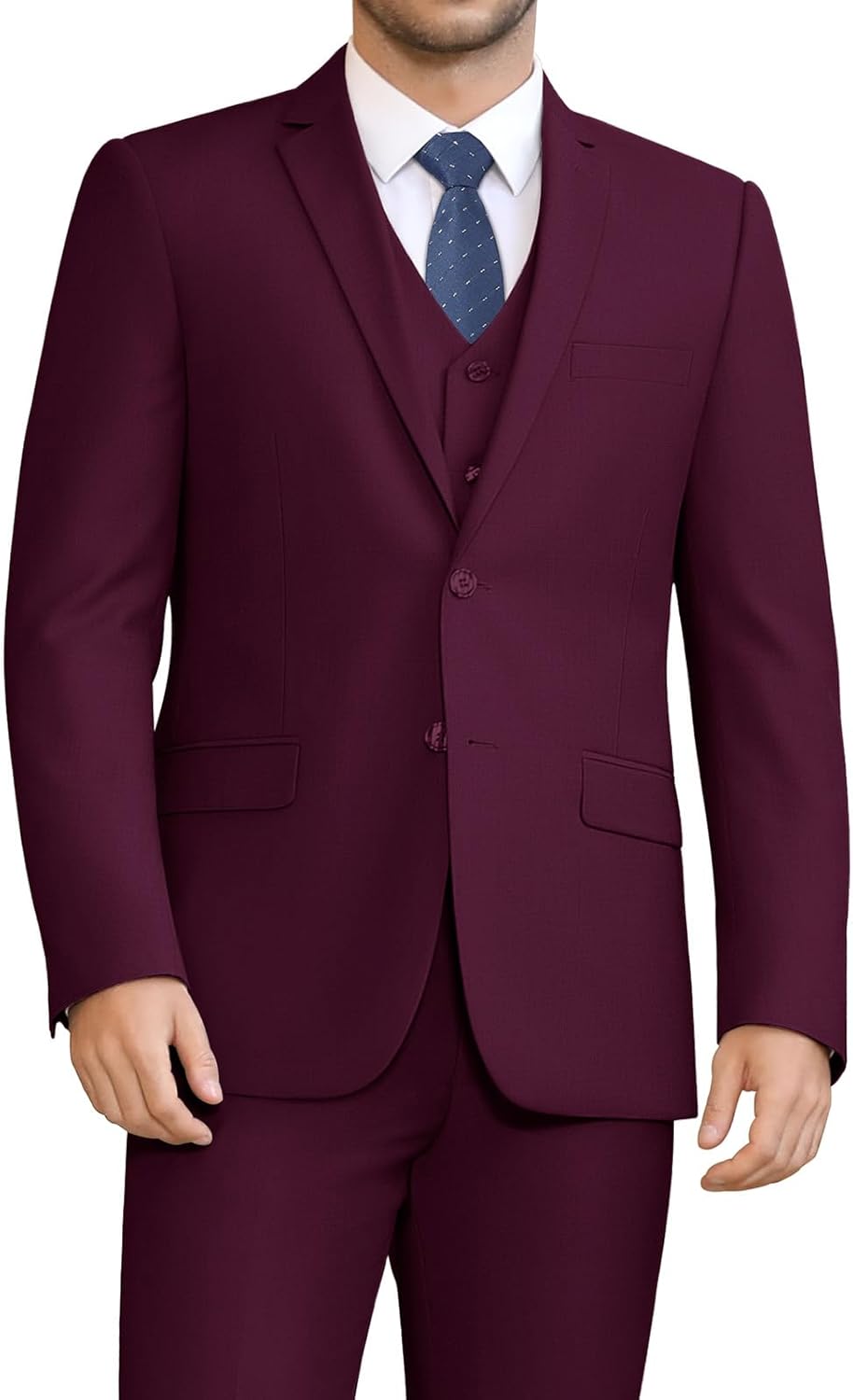 LUPURTY Men's Suits Slim Fit, 3 Piece Suits for Men, 2 Buttons Solid Jacket Vest Pants, Tuxedo Set for Business, Wedding