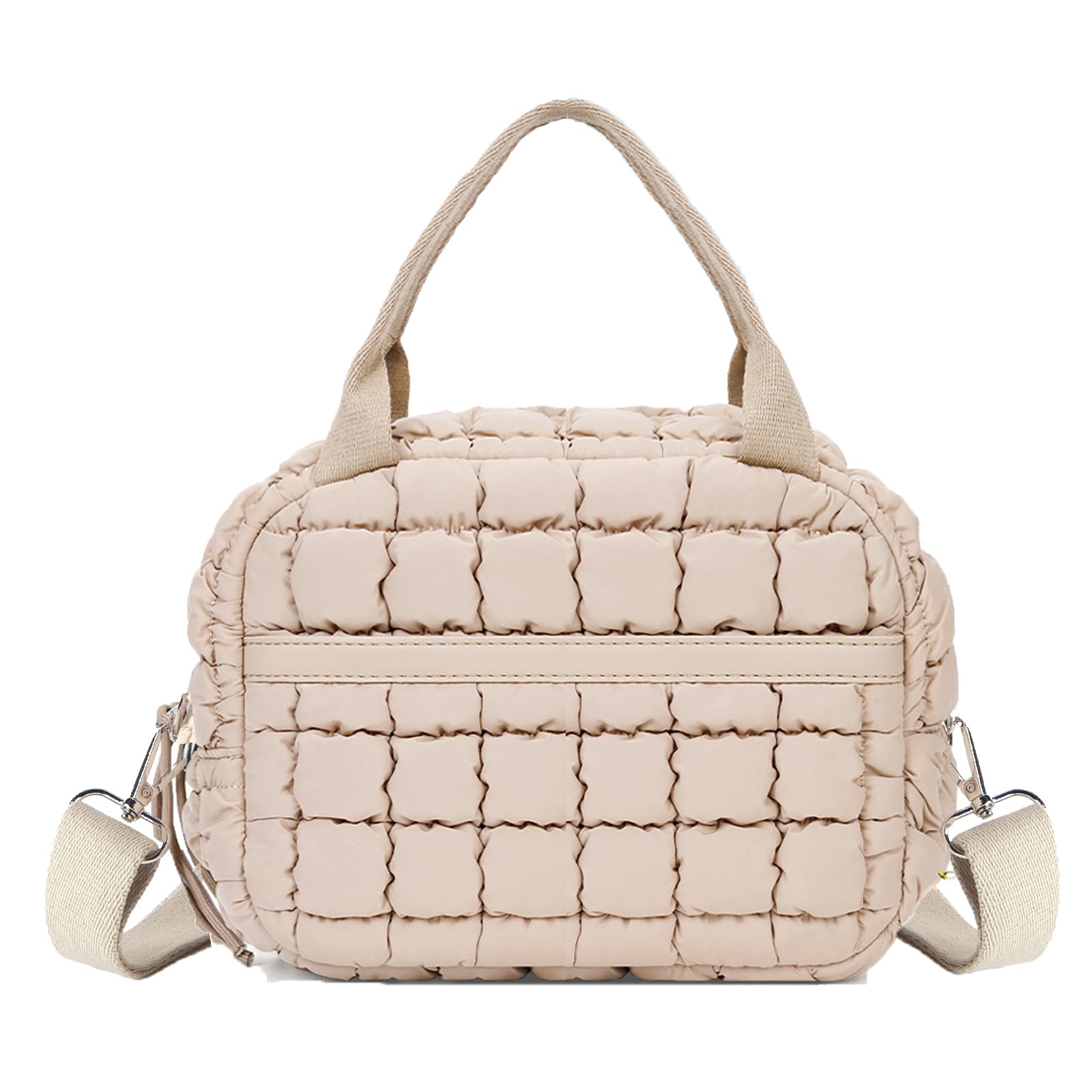 Cute Lunch Box for Women Quilted Lunch Bag with Strap Leakproof Insulated Puffer Lunch Cooler Tote Bags for Office Work, Beige