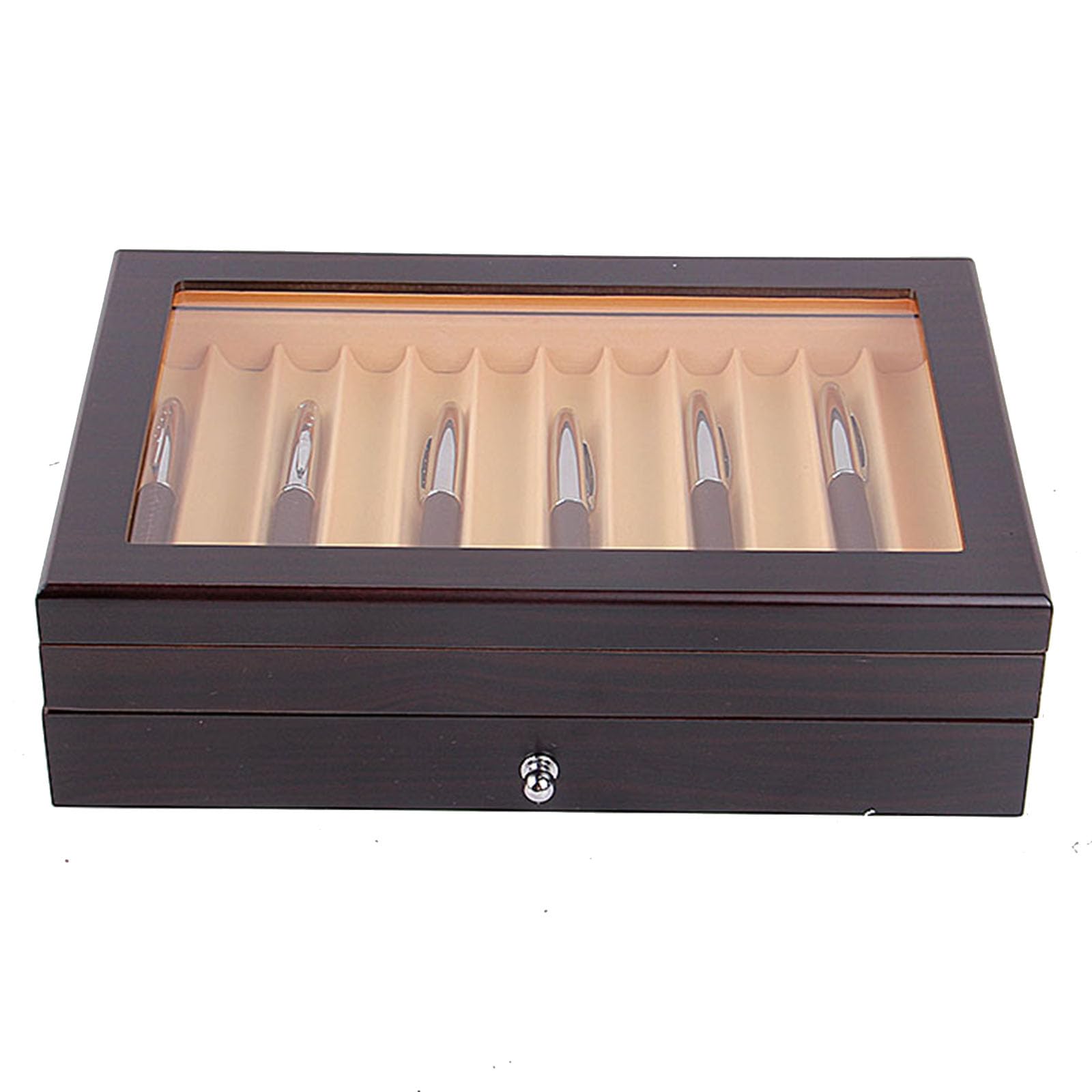 Scatola porta penne in legno con cassetto e finestra in vetro, grande organizer per collezione di penne, ottimo regalo per uomini, padri, fidanzati e mariti