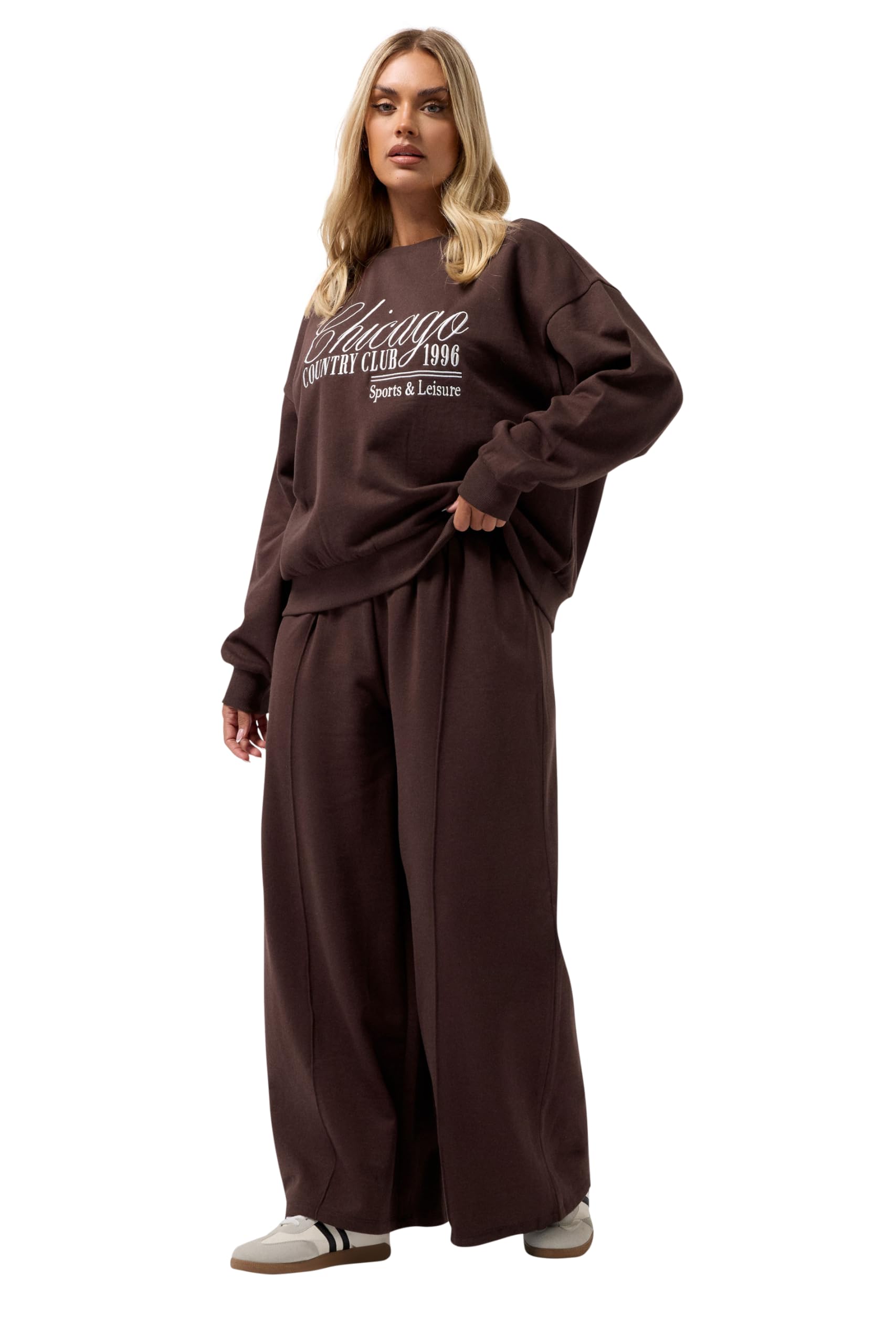 Yours Curve Wide Leg Joggers - Chocolate - Women's - Size 26-28