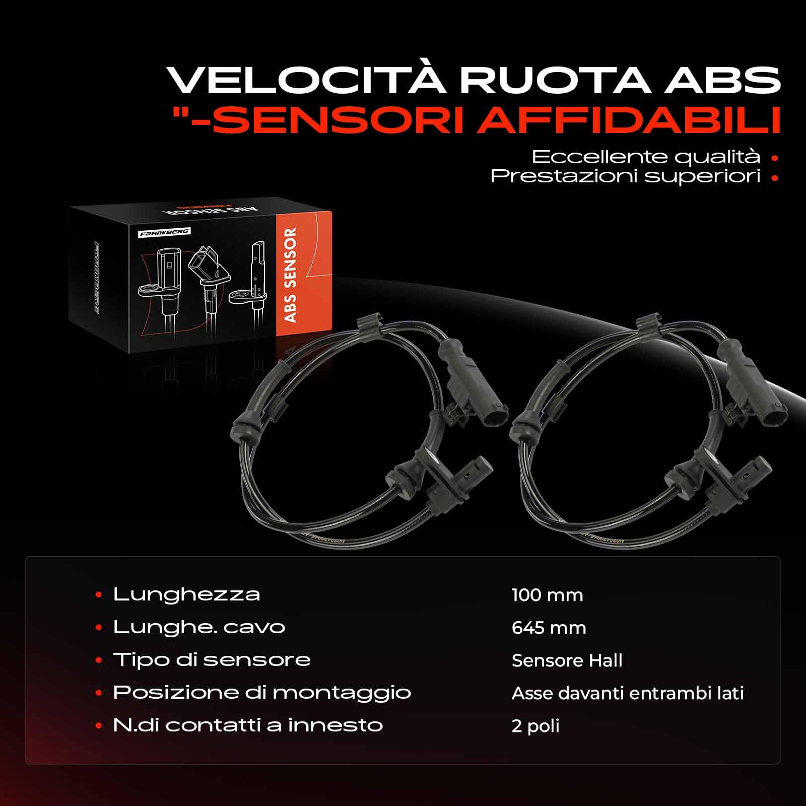 Frankberg 2 sensori di velocità ruota ABS a 2 Poli anteriori 4515400217 | Compatibile con: Fortwo Cabrio 451, Fortwo Coupé 451