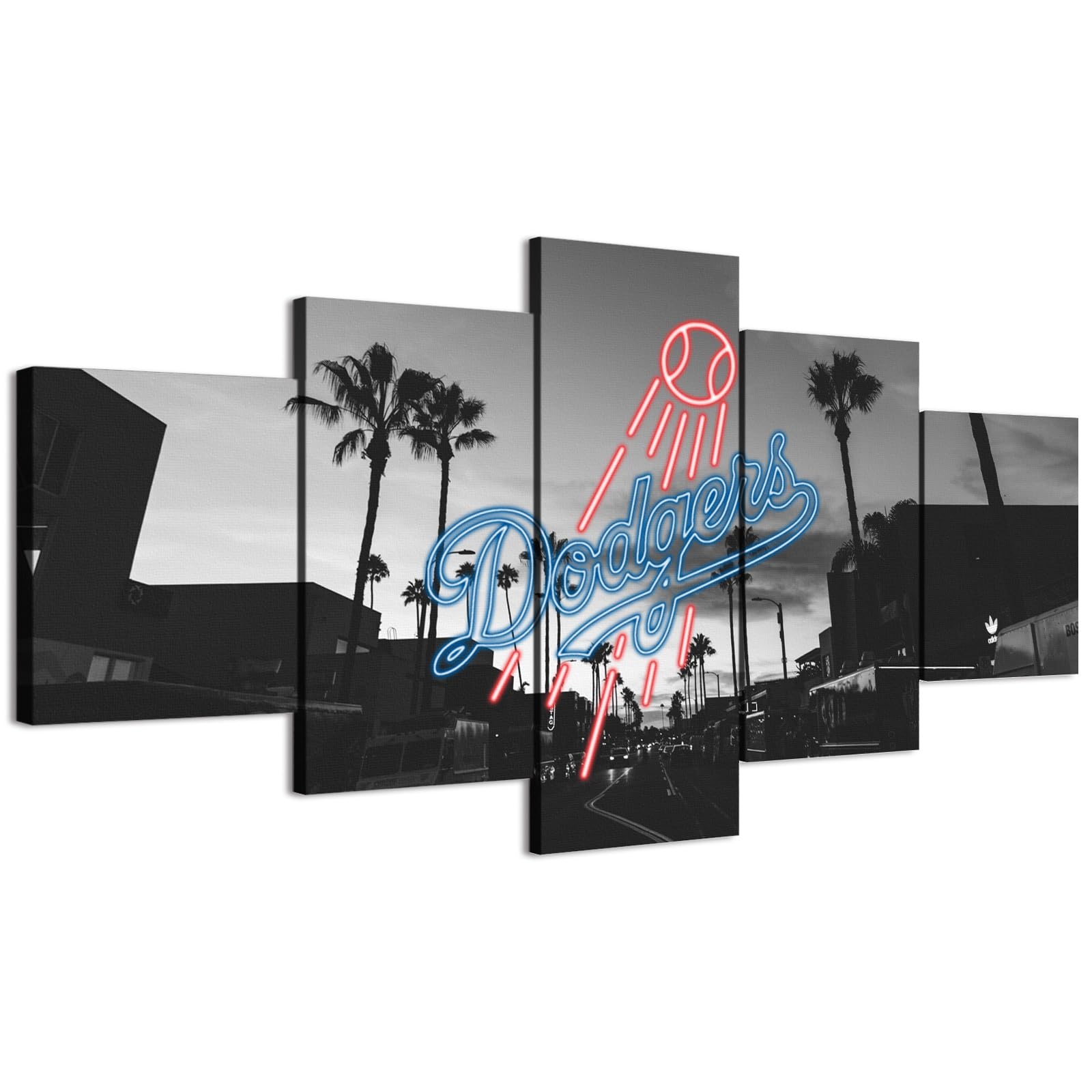 Neon effect Dodgers Sign With Los Angeles California B&W Photography Poster Home Decor Man Cave Wall Art