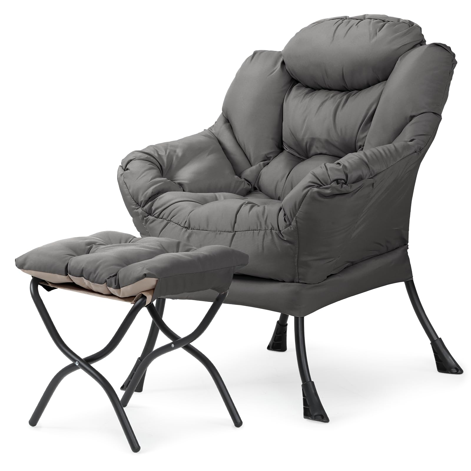 Athena Collection Lazy Chair with Ottoman, Lounge Sofa Armchair Upholstered Accent Chair with Folding Footrest, Reading Chair with Side Pocket &