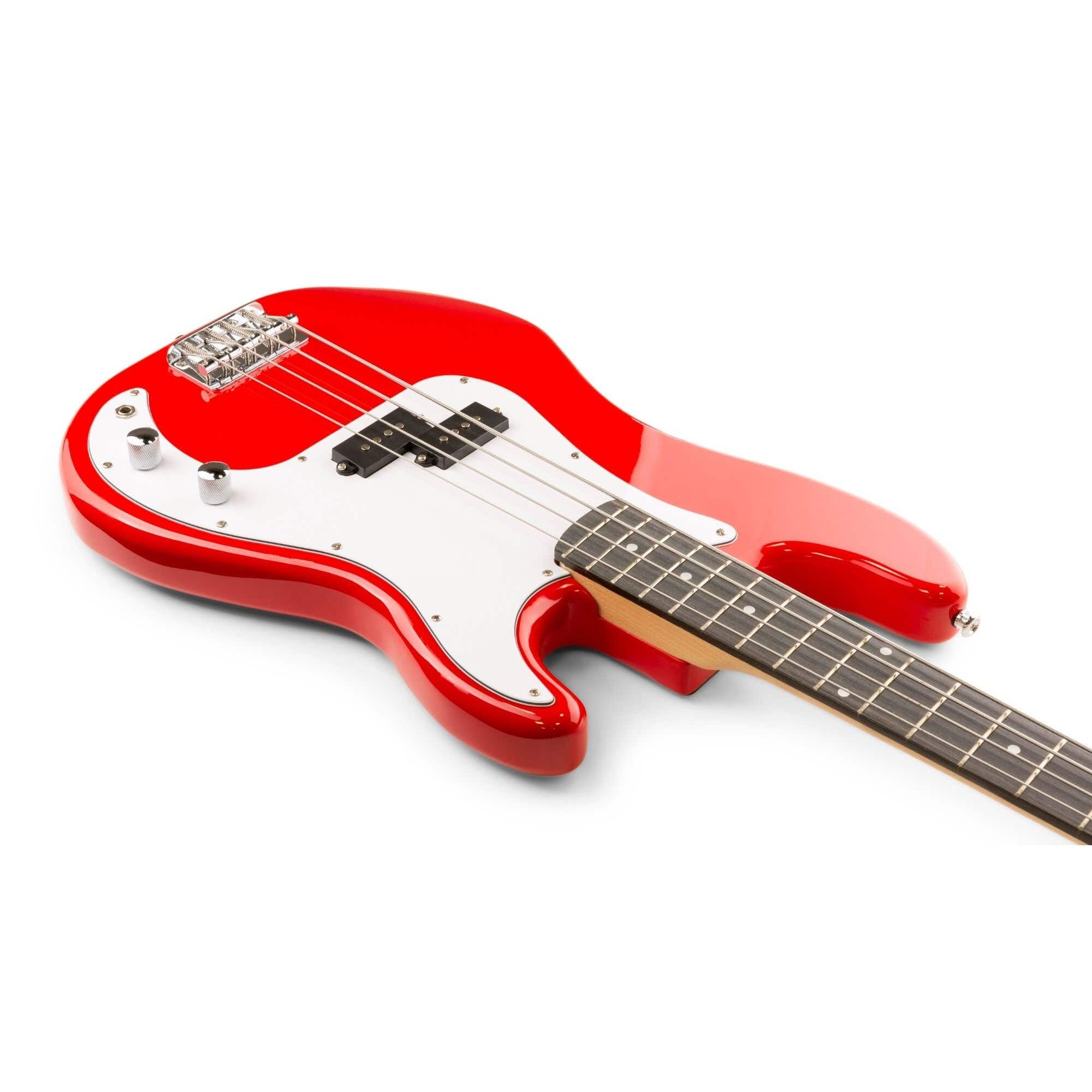 Max Gigkit Basse Electrique, Kit Complet Ampli 40 Watts, Housse, Stand, Cordes de Rechange, Accordeur, Sangle, Câble Jack et Médiators, Idéal pour Musicien Débutant ou intermédiaire - Rouge