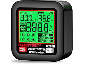 Socket Tester GFCI Outlet Tester with LCD Display, Receptacle Detector, Electric Voltage Tester for Standard 3-Wire 260V AC Voltage, Socket Checker 6 Visual Indicators/Wiring Legend for Home