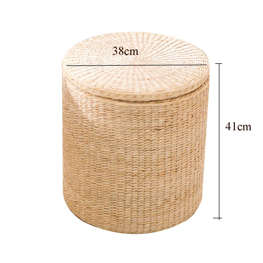 Handgefertigter Rattan-Hocker mit Stauraum, runder Fußhocker für Sommer, Freizeit und Make-up, einzigartiges Einweihungsgeschenk, Größe B M