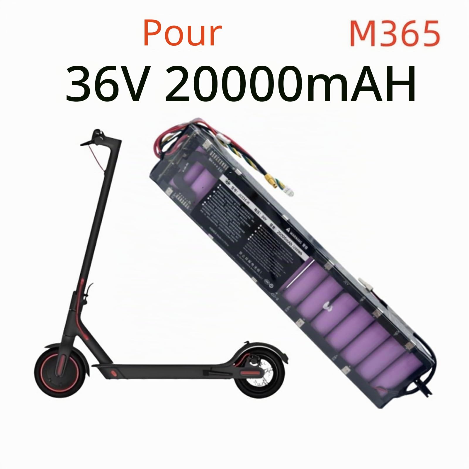 Batterie 36 V 20 Ah, compatible avec les trottinettes Xiaomi M365/M365 Pro/1S. Accessoires inclus : batterie spéciale offrant une autonomie de 30 km avec BMS.(20000mAH -1)