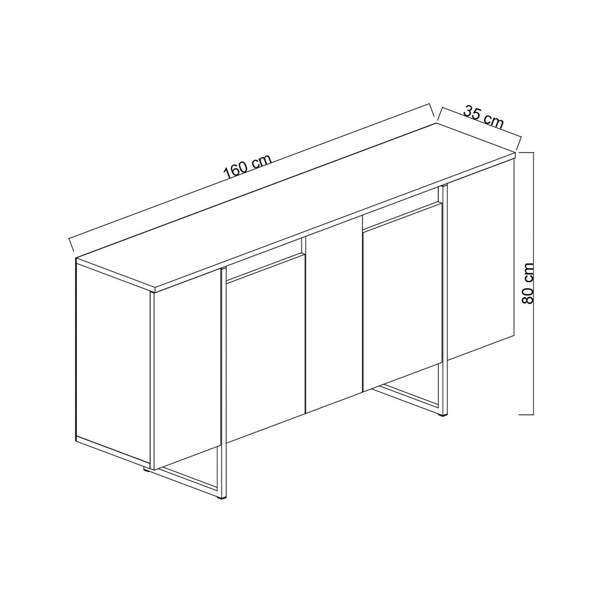 Dmora - Credenza Betel, Buffet da soggiorno, Madia da salotto, Dispensa da cucina, 160x35h80 cm, Antracite e Nero