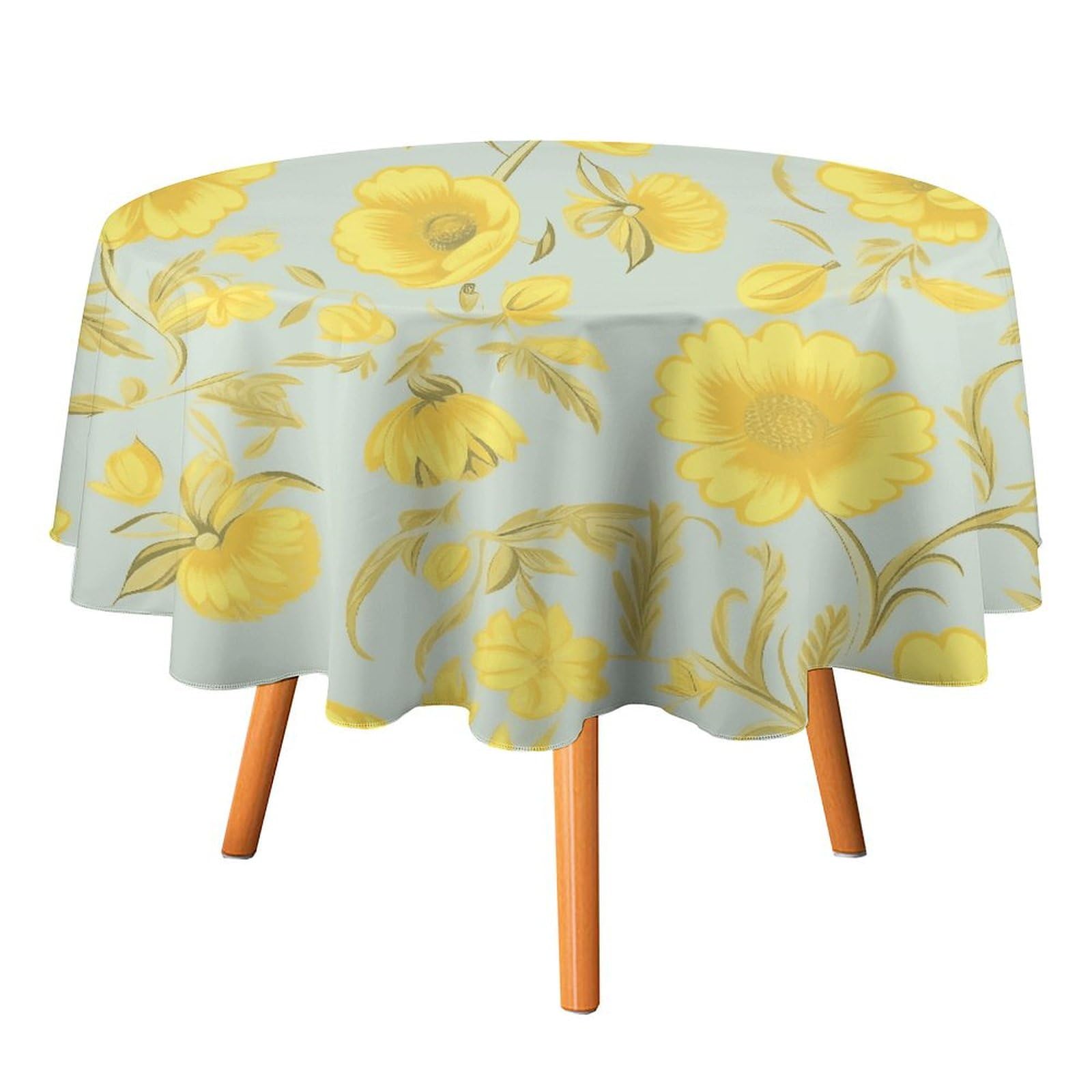 Nappe ronde en polyester à fleurs jaunes idéale pour vos repas en terrasse et fêtes d'été