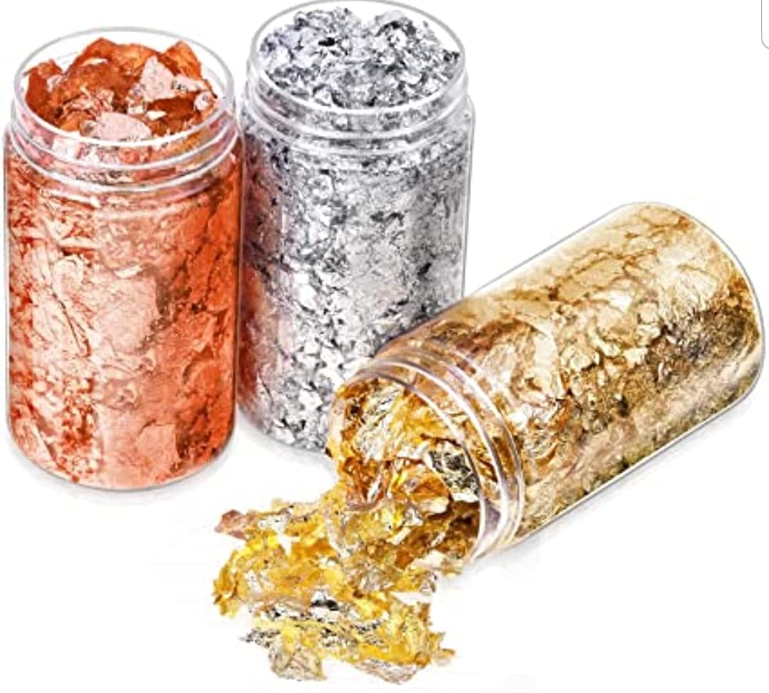 Gold Leaf Gilding Flakes Imitation Gold Metallic Foil Flakes for Nail Arts, Paintings, DIY Crafts, Resin Arts(Gold, Silver and Copper) 5g Each-image-36