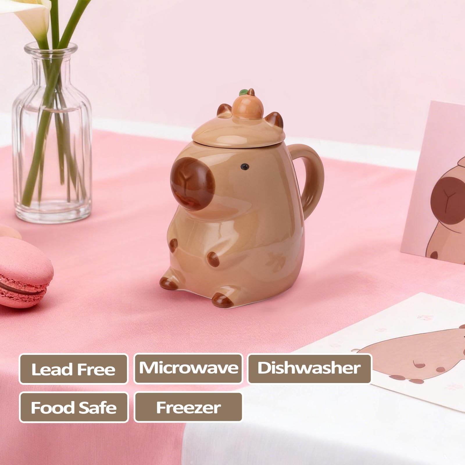 Capybara Filiżanka ceramiczna 450 ml – słodka świnka wodna, filiżanka do kawy z łyżeczką, duży kubek Capybara do kawy i herbaty, uroczy kubek ze zwierzętami do biura, pomysł na prezent dla