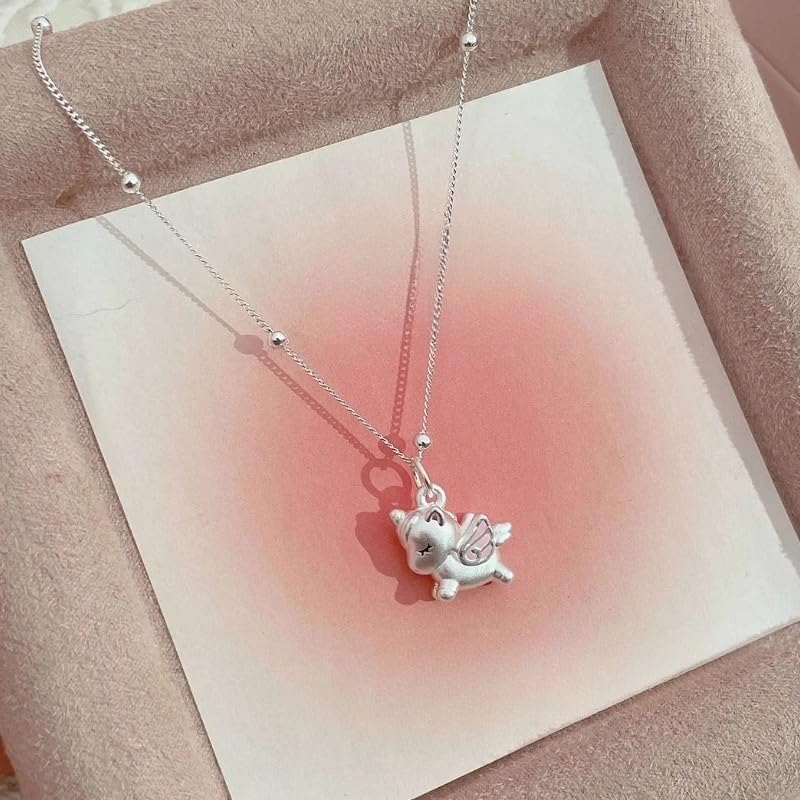 シルバー925 ユニコーン ペンダントネックレス, かわいいキャラクター, チェーン付き, ピンク [並行輸入品]