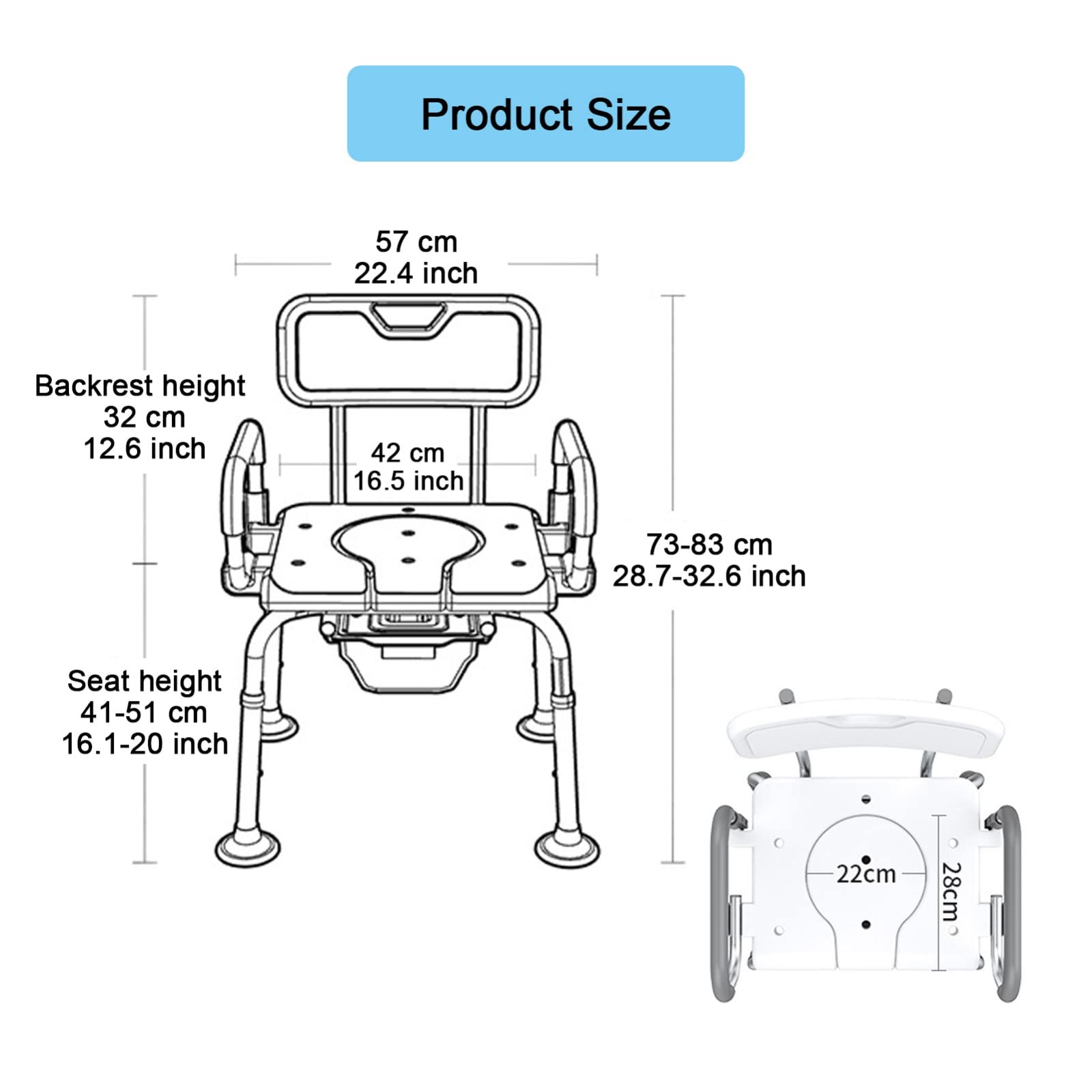 Silla Baño Ancianos Ducha,Silla De Baño para Personas Mayores,Silla De Noche para Adultos,Silla De Inodoro Altura Ajustable Antideslizante Asiento De Ducha con Reposabrazos Y Respaldo