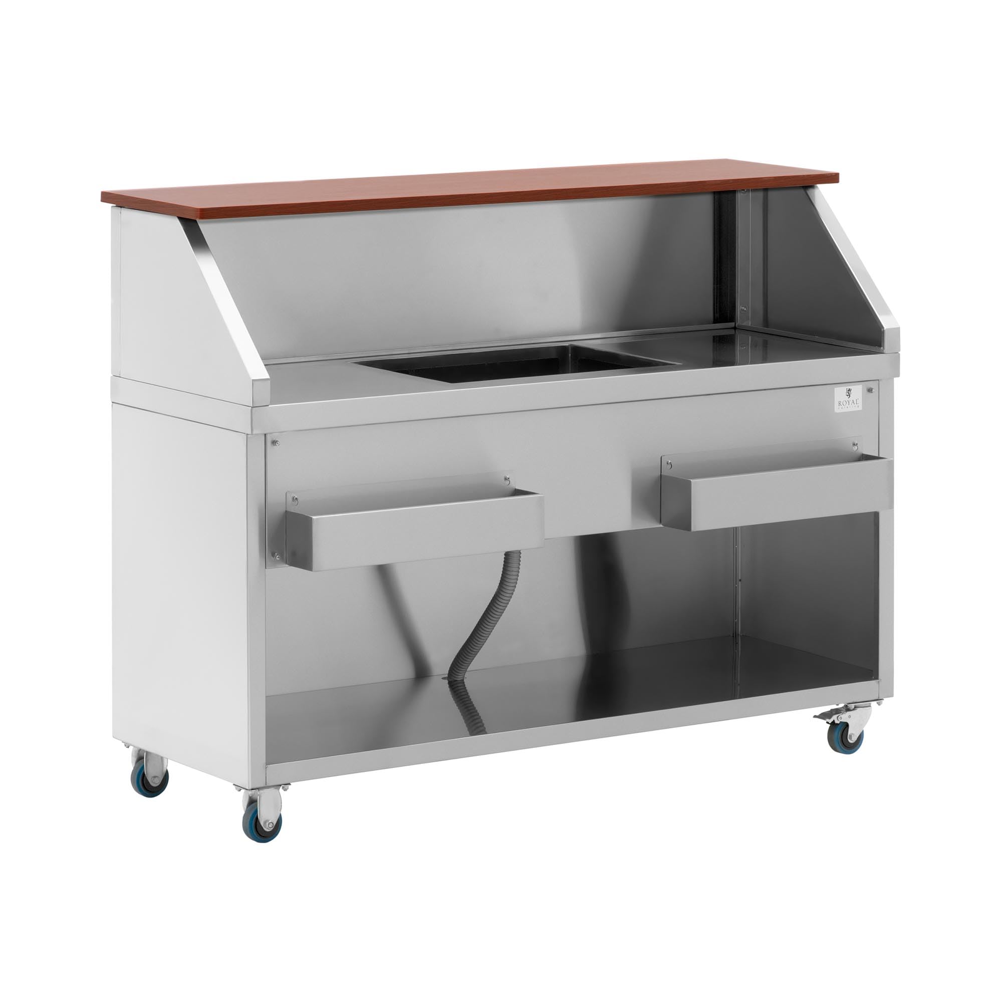 Royal Catering Banco per cocktail mobile Con contenitore per ghiaccio e portabottiglie Bancone da 150 cm effetto legno Royal Catering Cocktail station Stazione bar Workstation per Cocktail Bar Station